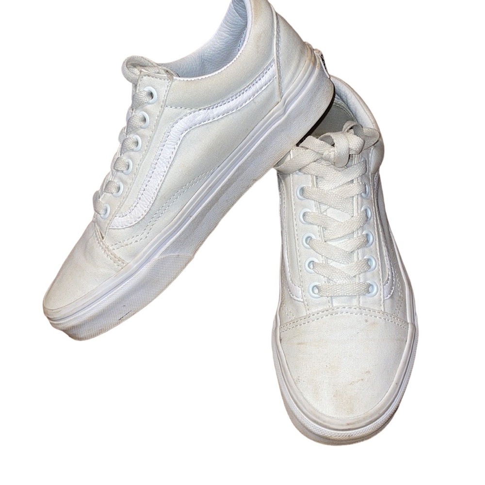 •VANS• OLD SKOOL LOW TOP LACE UP TRIPLE WHITE SNEAKERS VGUC SIZE 6.5 - Picture 2 of 9